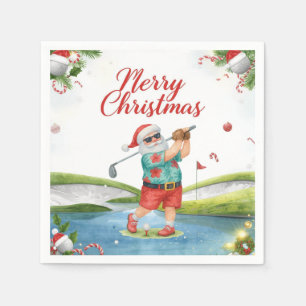 Prettig kerstfeest met Kerstman die golf speelt Servet
