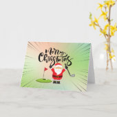 Prettig kerstfeest met Kerstman die golfer speelt  Kaart (Gele Bloem)