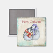 Prettig kerstfeest met knuffelende pinguïns magneet (Voorkant / Achterkant)