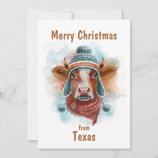 Prettig kerstfeest met koe op slee feestdagenkaart (Voorkant)