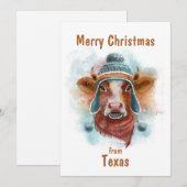 Prettig kerstfeest met koe op slee feestdagenkaart (Voorkant / Achterkant)
