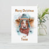 Prettig kerstfeest met koe op slee feestdagenkaart (Staand voorkant)