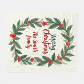 Prettig kerstfeest met krans en naam fleece deken (Voorkant (Horizontaal))