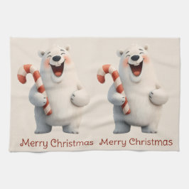 Prettig kerstfeest met leuk ontwerp van ijsbeer theedoek
