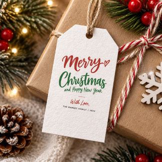 Prettig kerstfeest met liefde Rood groen schrift f Cadeaulabel