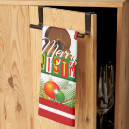 Prettig kerstfeest met muziekinstrumenten theedoek