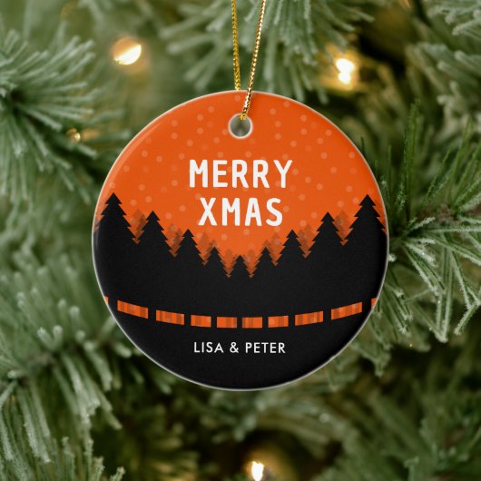Prettig Kerstfeest met retro bos Keramisch Ornament (Boom)
