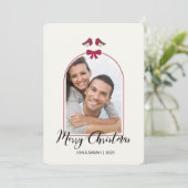Prettig kerstfeest met Robins en rode strik Feestdagenkaart (Staand voorkant)