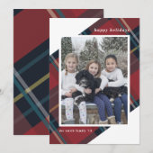 Prettig kerstfeest met rood en blauw geruit kerstf feestdagenkaart (Voorkant / Achterkant)