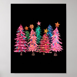Prettig kerstfeest met roze bomen Kerstmis kostuum Poster