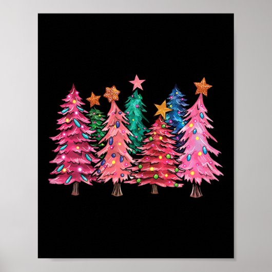 Prettig kerstfeest met roze bomen Kerstmis kostuum Poster (Voorkant)