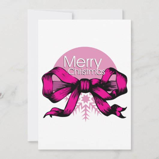 Prettig kerstfeest met roze strik kaart (Voorkant)