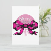 Prettig kerstfeest met roze strik kaart (Staand voorkant)