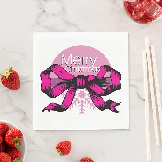 Prettig kerstfeest met roze strik servet