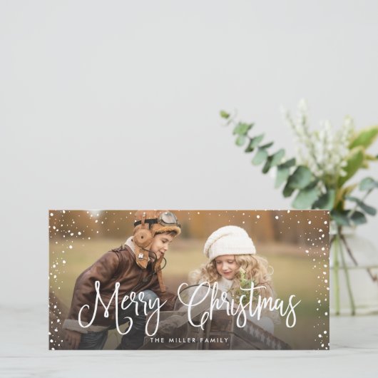 Prettig kerstfeest met sneeuw feestdagenkaart (Staand voorkant)