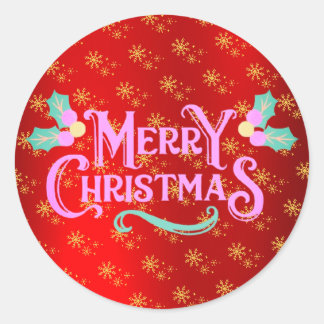 Prettig kerstfeest met sneeuwvlokken op rode achte ronde sticker
