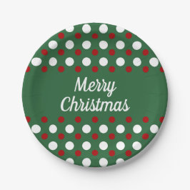 Prettig kerstfeest met vrolijke groene polka stipp papieren bordje