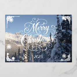 Prettig kerstfeest met winterbergen gedicht binnen folie feestdagenkaart