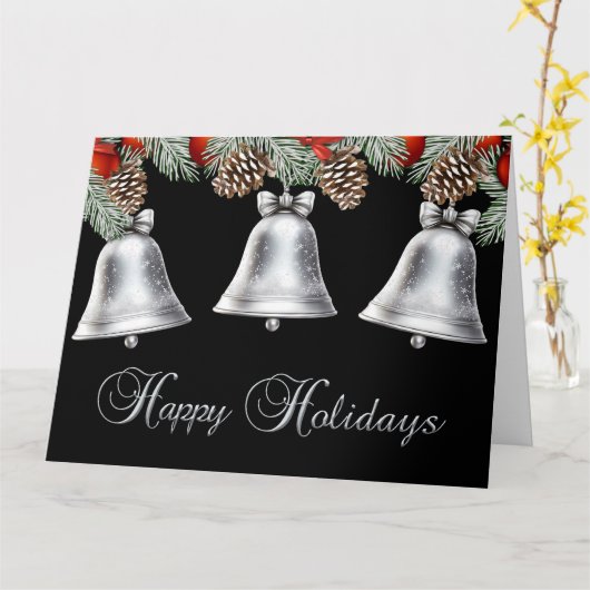 Prettig kerstfeest met zilveren belletjes en denne kaart (Gele Bloem)