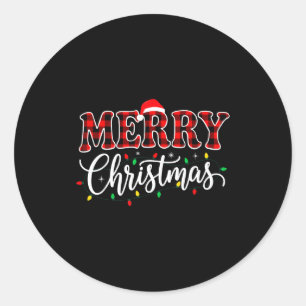 Prettig kerstfeest met zwart en rood geruit famili ronde sticker