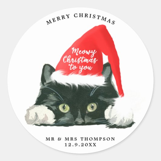 prettig kerstfeest miauw kerst kat sticker (Voorkant)