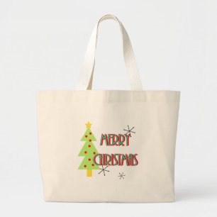 prettig kerstfeest mid century modern kerstboom ro grote tote bag