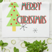 prettig kerstfeest mid century modern kerstboom ro theedoek (Gevouwen)