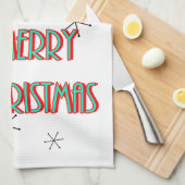 prettig kerstfeest mid century modern kerstboom ro theedoek (Quarter Fold)