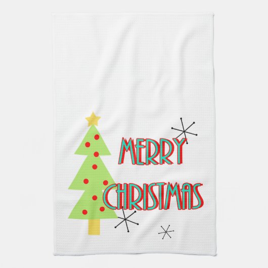 prettig kerstfeest mid century modern kerstboom ro theedoek (Verticaal)