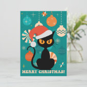 Prettig kerstfeest Midden-eeuwse moderne kat met k Feestdagenkaart (Staand voorkant)