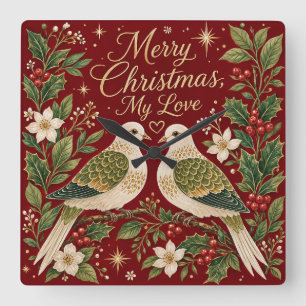 Prettig kerstfeest mijn liefde Tortelduiven Hulst Vierkante Klok