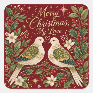 Prettig kerstfeest mijn liefde Tortelduiven Hulst Vierkante Sticker