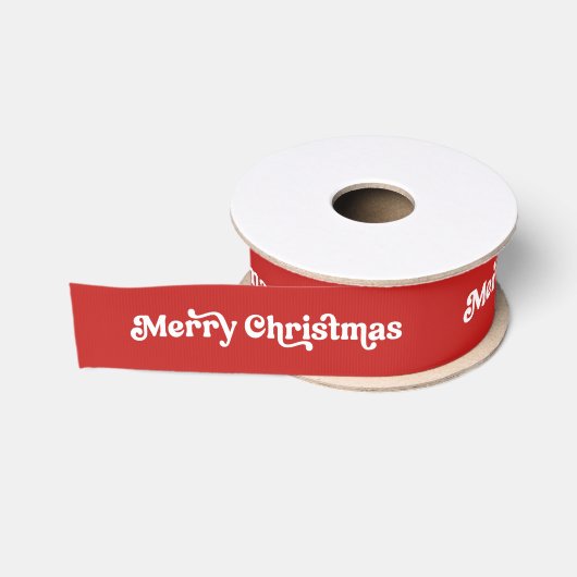 Prettig kerstfeest Minimalistisch Retro Rood & Wit Grosgrain Lint (Spoel)