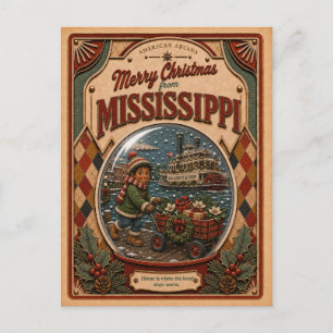 Prettig kerstfeest Mississippi Vintage Sneeuwbol Feestdagenkaart