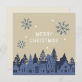 Prettig kerstfeest Mod Dorp Blauw Feestdagenkaart (Voorkant / Achterkant)