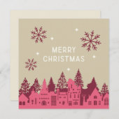Prettig kerstfeest Mod Village Pink Feestdagenkaart (Voorkant / Achterkant)