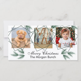 Prettig kerstfeest Modern dennennaald 3 foto-colla Feestdagenkaart
