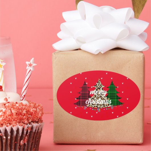 Prettig kerstfeest modern & elegant  ovale sticker (Feest)