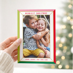 PRETTIG KERSTFEEST modern foto kleur blok rand Feestdagenkaart