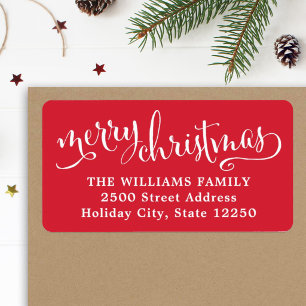 Prettig kerstfeest Modern Rode Script Adres Etiket