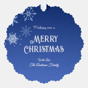 Prettig kerstfeest Moderne Blauwe Sneeuwvlokken Ornament Kaart