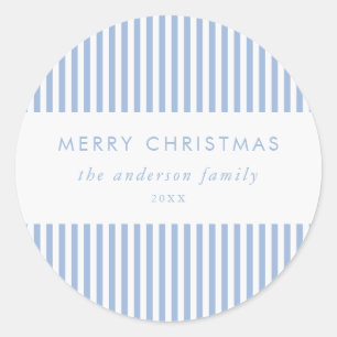 Prettig kerstfeest moderne blauwe strepen ronde sticker