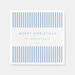 Prettig kerstfeest moderne blauwe strepen servet