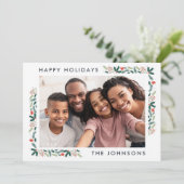 Prettig kerstfeest moderne botanische blad foto feestdagenkaart (Staand voorkant)