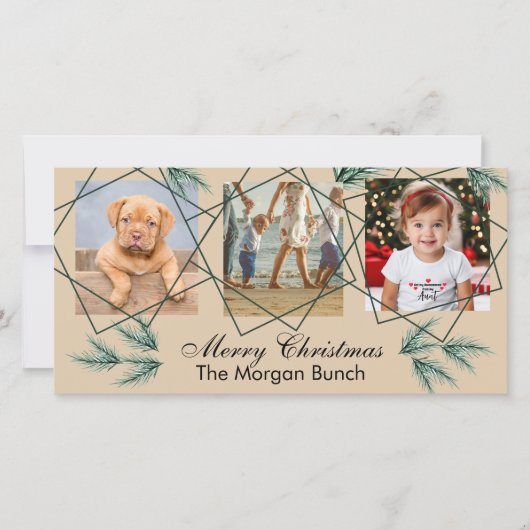 Prettig kerstfeest Moderne dennennaald 3 foto-coll Feestdagenkaart (Voorkant)