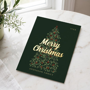 Prettig kerstfeest Moderne Elegante Kerstboom Folie Feestdagen Briefkaart