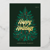 Prettig Kerstfeest Moderne Elegante Kerstboom Folie Feestdagenkaart (Voorkant)