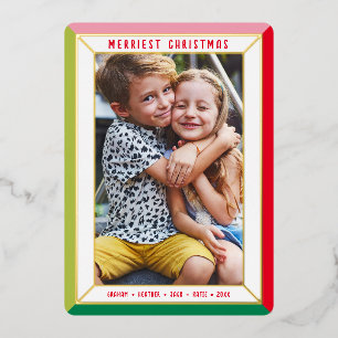 PRETTIG KERSTFEEST moderne foto kleur blok rand Folie Feestdagenkaart