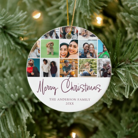 Prettig kerstfeest moderne fotocollage keramisch ornament (Boom)
