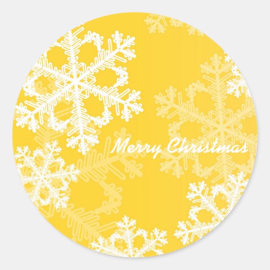 Prettig kerstfeest Moderne Gele Sneeuwvlokken Patr Ronde Sticker (Voorkant)